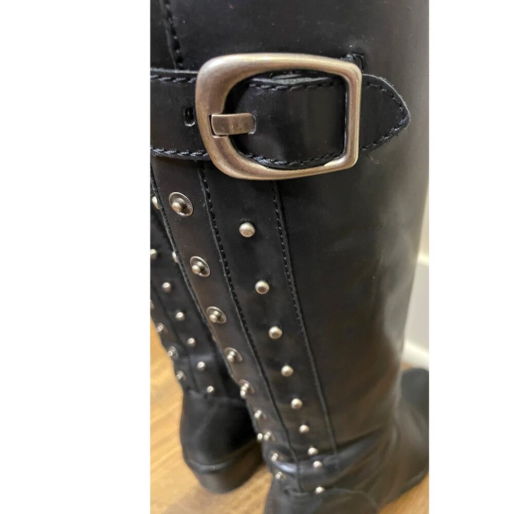 Arturo Chiang "Billie 2" Studded Riding Boots Black Leather Knee Boots Size 7.5 - Picture 10 of 13